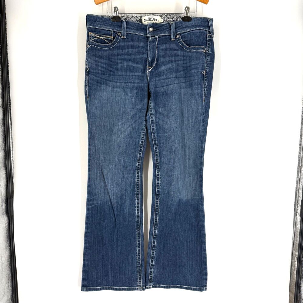 Ariat Denim Mid Rise Boot Jeans Women Size 33 R Cowgirl Western Rodeo Dark Wash